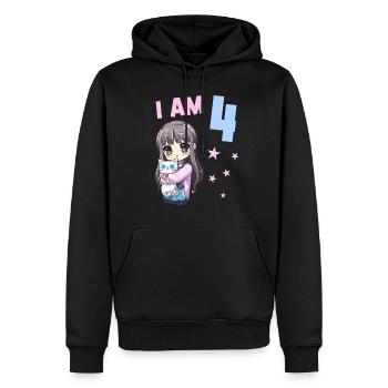 4 ans Fille Anime Kawaii Cat 4ème anniversaire - Sweat à capuche Premium bio Homme - noir - Devant - Nico (187cm)