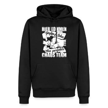 Chaos team papa und sohn - Werdender Vater - Papa - Männer Premium Bio Hoodie - Schwarz - Vorne - Nico (187cm)