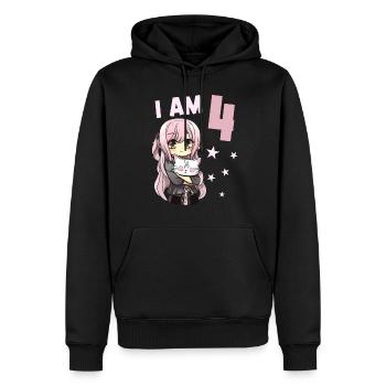 4 ans Fille Anime Kawaii Cat 4ème anniversaire - Sweat à capuche Premium bio Homme - noir - Devant - Nico (187cm)