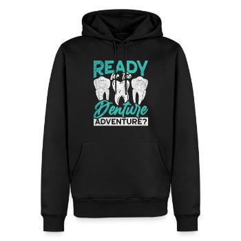 Dental Technician Ready For The Denture Adventure? - Men’s Premium Organic Hoodie - black - Front - Nico (187cm)