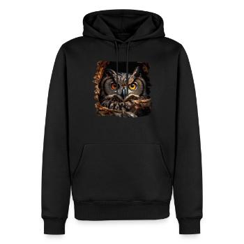 Eulen Kauz Owl Uhu Nachteule Eule - Männer Premium Bio Hoodie - Schwarz - Vorne - Nico (187cm)