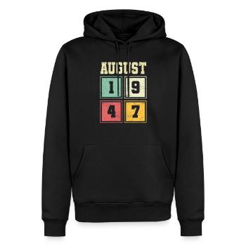 76e anniversaire août millésime 1947 millésime - Sweat à capuche Premium bio Homme - noir - Devant - Nico (187cm)