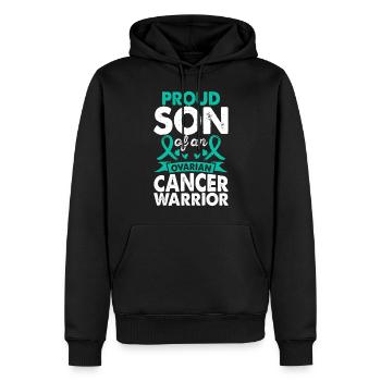 Son of Ovarian Cancer Warrior Awareness Month - Men’s Premium Organic Hoodie - black - Front - Nico (187cm)