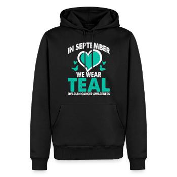 In September we wear the turquoise month - Men’s Premium Organic Hoodie - black - Front - Nico (187cm)