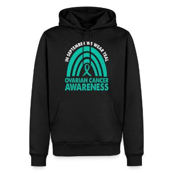 In September we wear the turquoise month - Men’s Premium Organic Hoodie - black - Front - Nico (187cm)