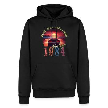 Millésime 1984 Anniversaire Synthwave Année de naissance 1984 - Sweat à capuche Premium bio Homme - noir - Devant - Nico (187cm)