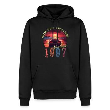 Millésime 1997 Anniversaire Synthwave Année de naissance 1997 - Sweat à capuche Premium bio Homme - noir - Devant - Nico (187cm)
