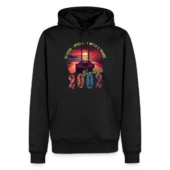 Millésime 2002 Anniversaire Synthwave Année de naissance 2002 - Sweat à capuche Premium bio Homme - noir - Devant - Nico (187cm)