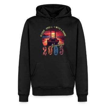 Millésime 2005 Anniversaire Synthwave Année de naissance 2005 - Sweat à capuche Premium bio Homme - noir - Devant - Nico (187cm)