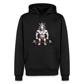 Einhorn Bodybuilder Fitness und Sport Design - Männer Premium Bio Hoodie - Schwarz - Vorne - Nico (187cm)