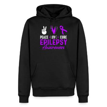 Peace Love Cure Epilepsy Awareness Month Purple - Men’s Premium Organic Hoodie - black - Front - Nico (187cm)