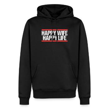 Femme heureuse Vie heureuse - Sweat à capuche Premium bio Homme - noir - Devant - Nico (187cm)