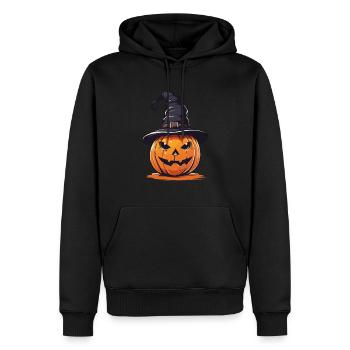 Citrouille sorcière drôle design d’Halloween - Sweat à capuche Premium bio Homme - noir - Devant - Nico (187cm)