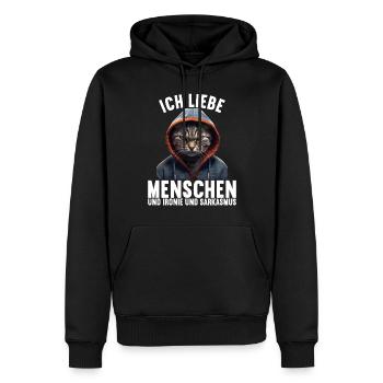 Ich liebe Menschen und Ironie und Sarkasmus - Männer Premium Bio Hoodie - Schwarz - Vorne - Nico (187cm)