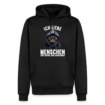 Ich liebe Menschen und Ironie und Sarkasmus - Männer Premium Bio Hoodie - Schwarz - Vorne - Nico (187cm)