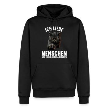 Ich liebe Menschen und Ironie und Sarkasmus - Männer Premium Bio Hoodie - Schwarz - Vorne - Nico (187cm)
