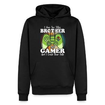 Ich habe zwei Titel: Brother und Gamer und I Crush - Männer Premium Bio Hoodie - Schwarz - Vorne - Nico (187cm)