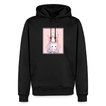 Kawaii Girl Anime Manga Girl Cat - Sweat à capuche Premium bio Homme - noir - Devant - Nico (187cm)
