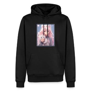 Kawaii Girl Anime Manga Girl Cat - Sweat à capuche Premium bio Homme - noir - Devant - Nico (187cm)
