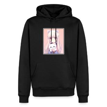Kawaii Girl Anime Manga Girl Cat - Sweat à capuche Premium bio Homme - noir - Devant - Nico (187cm)