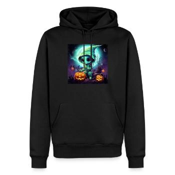 Alien Halloween: Alien vert avec citrouille - Sweat à capuche Premium bio Homme - noir - Devant - Nico (187cm)