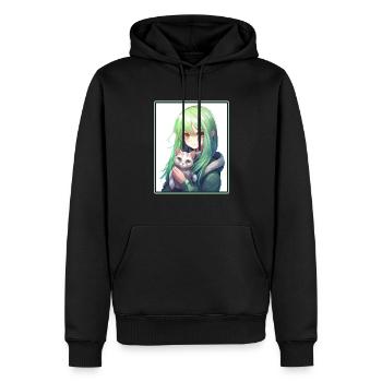 Kawaii Girl Anime Manga Girl Cat - Sweat à capuche Premium bio Homme - noir - Devant - Nico (187cm)