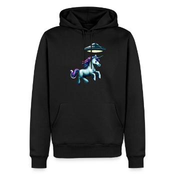 Un OVNI kidnappe une licorne - Sweat à capuche Premium bio Homme - noir - Devant - Nico (187cm)