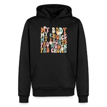 Féministe Mon corps Mon choix Mon - Sweat à capuche Premium bio Homme - noir - Devant - Nico (187cm)