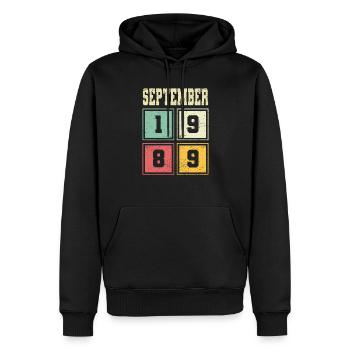 34. Geburtstag September Jahrgang 1989 Vintage - Männer Premium Bio Hoodie - Schwarz - Vorne - Nico (187cm)