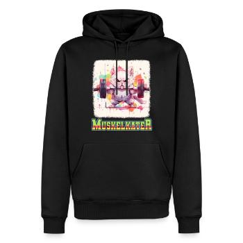 Muskelkater Bodybuilding Kraftsport Fitness Meme - Männer Premium Bio Hoodie - Schwarz - Vorne - Nico (187cm)
