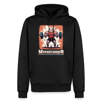 Muskelkater Bodybuilding Kraftsport Fitness Meme - Männer Premium Bio Hoodie - Schwarz - Vorne - Nico (187cm)