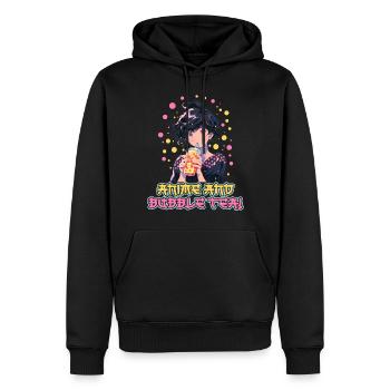 Anime e Boba Bubble Tea - Felpa con cappuccio ecologica premium da uomo - nero - Fronte - Nico (187cm)