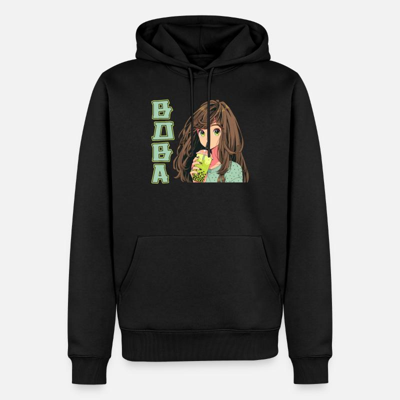 Anime et Boba Bubble Tea - Sweat à capuche Premium bio Homme - noir