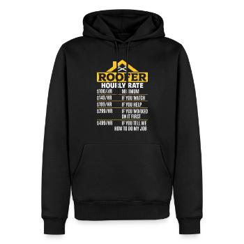 Roofer Hourly Rate - Roof Worker Funny Roofer - Männer Premium Bio Hoodie - Schwarz - Vorne - Nico (187cm)