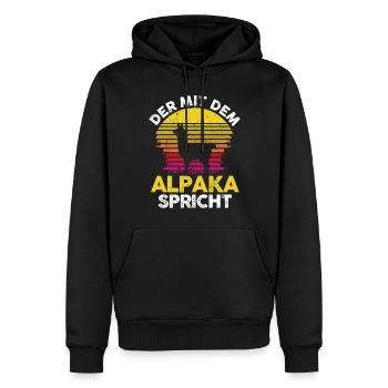 Alpaka - Männer Premium Bio Hoodie - Schwarz - Vorne - Nico (187cm)