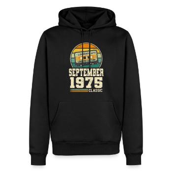 48ème anniversaire Septembre Millésime 1975 Millésime - Sweat à capuche Premium bio Homme - noir - Devant - Nico (187cm)