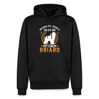 Mann mit Briard Berger de Brie - Männer Premium Bio Hoodie - Schwarz - Vorne - Nico (187cm)
