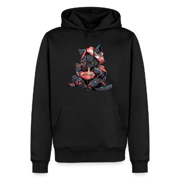 Anime Manga Kawaii Cat Eats Ramen Noodles - Men’s Premium Organic Hoodie - black - Front - Nico (187cm)