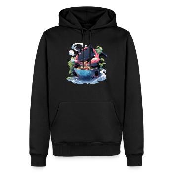 Anime Manga Kawaii Cat Eats Ramen Noodles - Men’s Premium Organic Hoodie - black - Front - Nico (187cm)
