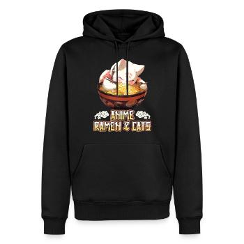 Anime Manga Kawaii Cat Eats Ramen Noodles - Men’s Premium Organic Hoodie - black - Front - Nico (187cm)