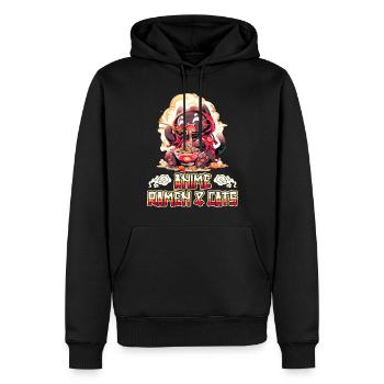 Anime Manga Kawaii Cat Eats Ramen Noodles - Men’s Premium Organic Hoodie - black - Front - Nico (187cm)