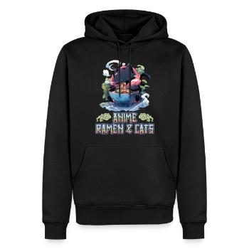 Anime Manga Kawaii Cat Eats Ramen Noodles - Men’s Premium Organic Hoodie - black - Front - Nico (187cm)