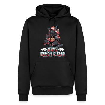Anime Manga Kawaii Cat Eats Ramen Noodles - Men’s Premium Organic Hoodie - black - Front - Nico (187cm)