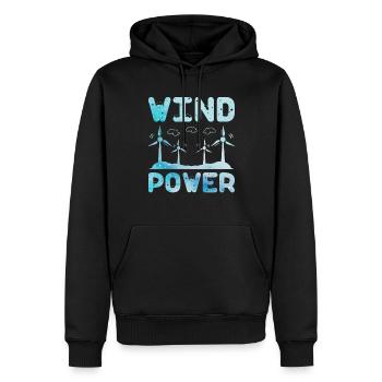 Énergie éolienne, éolienne, énergies renouvelables, - Sweat à capuche Premium bio Homme - noir - Devant - Nico (187cm)