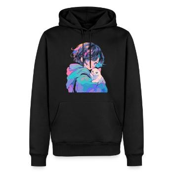 Anime et chats Kawaii Girl Anime - Sweat à capuche Premium bio Homme - noir - Devant - Nico (187cm)