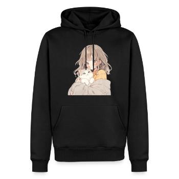 Anime et chats Kawaii Girl Anime - Sweat à capuche Premium bio Homme - noir - Devant - Nico (187cm)
