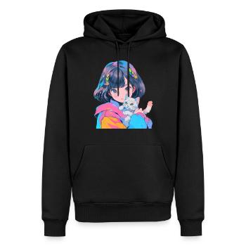 Anime et chats Kawaii Girl Anime - Sweat à capuche Premium bio Homme - noir - Devant - Nico (187cm)