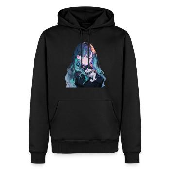 Anime et chats Kawaii Girl Anime - Sweat à capuche Premium bio Homme - noir - Devant - Nico (187cm)