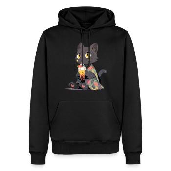 Boba and Cats Katze die Bubble Tee trinkt Anime - Männer Premium Bio Hoodie - Schwarz - Vorne - Nico (187cm)