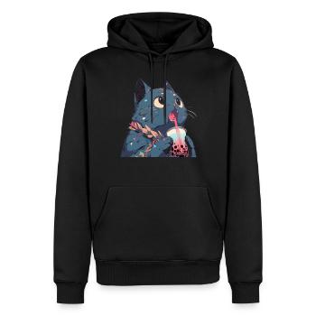 Boba and Cats Katze die Bubble Tee trinkt Anime - Männer Premium Bio Hoodie - Schwarz - Vorne - Nico (187cm)